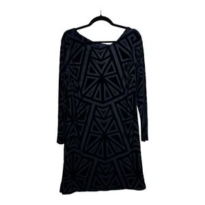 Vince Camuto Women 14 Navy Blue Geometric Burnout Velvet LongSleeve Sheath Dress
